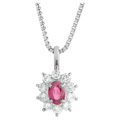 Pre-owned Lb Exclusive Platinum 0.48ct Diamond And Ruby Pendant Necklace Mf27-031626 In Multi