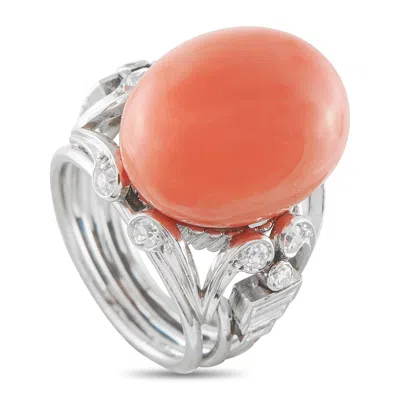 Lb Exclusive Platinum 0.50ct Diamond And Coral Ring Mf21-050626 In Orange