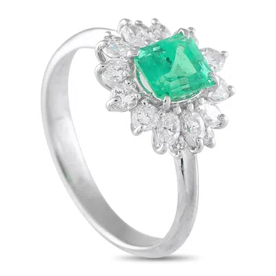 Lb Exclusive Platinum 0.50ct Diamond And Emerald Ring Mf08-073025 In Metallic
