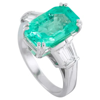 Pre-owned Lb Exclusive Platinum 0.50ct Diamond And Emerald Ring Mf20-051326 In Green