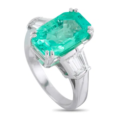 Lb Exclusive Platinum 0.50ct Diamond And Emerald Ring Mf20-051326 In Green