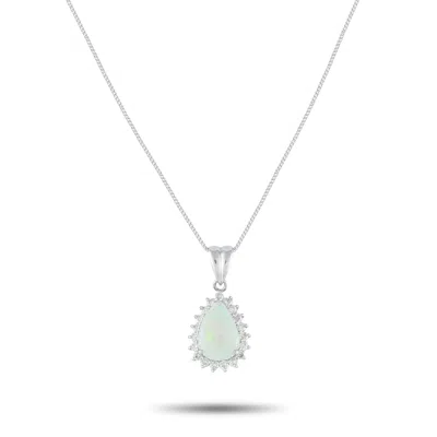 Lb Exclusive Platinum 0.50ct Diamond And Opal Pendant Necklace Mf24-082125 In Silver