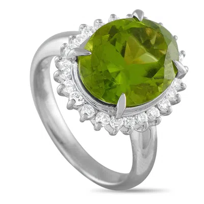 Lb Exclusive Platinum 0.50ct Diamond And Peridot Ring Mf57-101625 In Metallic