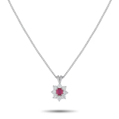 Lb Exclusive Platinum 0.50ct Diamond And Ruby Pendant Necklace Mf12-110525 In Metallic
