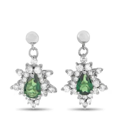 Lb Exclusive Platinum 0.50ct Diamond And Tsavorite Earrings Mf26-110425 In Silver