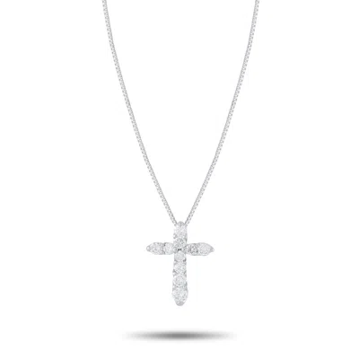 Lb Exclusive Platinum 0.50ct Diamond Cross Pendant Necklace Mf28-041326 In Metallic