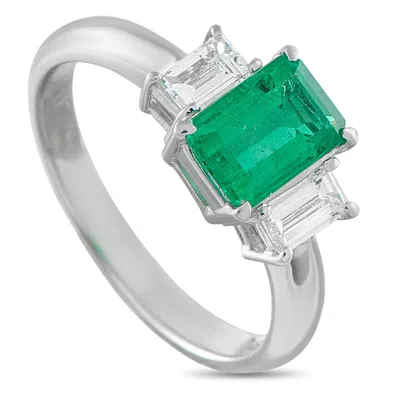 Lb Exclusive Platinum 0.51 Ct Diamond And 1.15 Ct Emerald Three Stone Ring Mf17-110525 In Metallic