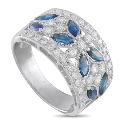 Lb Exclusive Platinum 0.51 Ct Diamond And 1.51 Ct Sapphire Wide Ring Mf07-110525 In Metallic