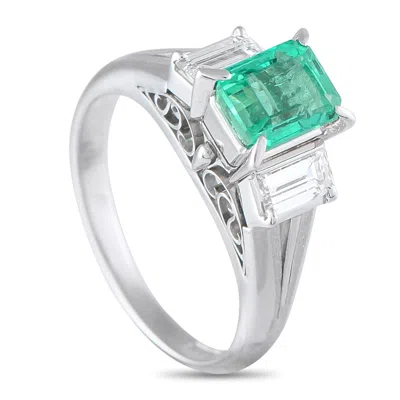 Lb Exclusive Platinum 0.51ct Diamond And Emerald Ring Mf10-073025 In Silver