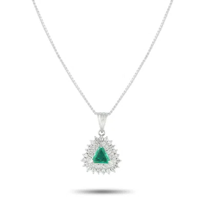 Lb Exclusive Platinum 0.52 Ct Diamond And 0.37 Ct Emerald Triangle Pendant Necklace Mf38-082125 In Metallic