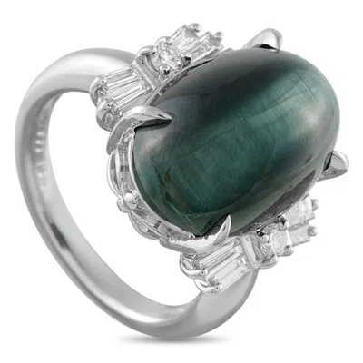 Lb Exclusive Platinum 0.52ct Diamond And Cats Eye Ring Mf32-110425 In Metallic