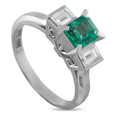 Lb Exclusive Platinum 0.52ct Diamond And Emerald Ring Mf12-123025 In Silver