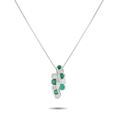 Lb Exclusive Platinum 0.53ct Diamond And Emerald Necklace Mf29-082125 In Silver