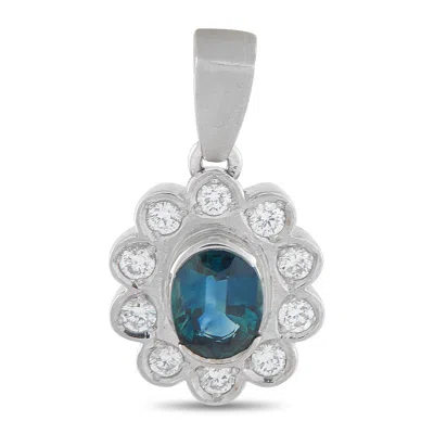 Lb Exclusive Platinum 0.54 Ct Diamond And 2.07 Ct Sapphire Flower Pendant Mf06-010626 In Silver