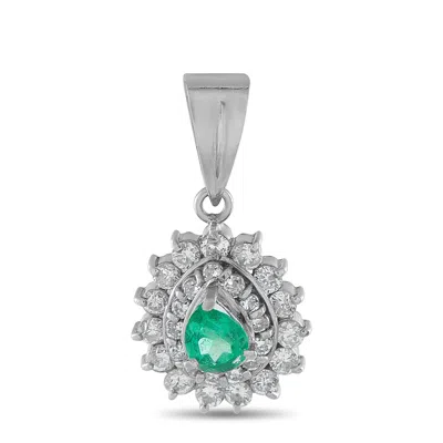Lb Exclusive Platinum 0.55ct Diamond And Emerald Pendant Mf22-010626 In Metallic
