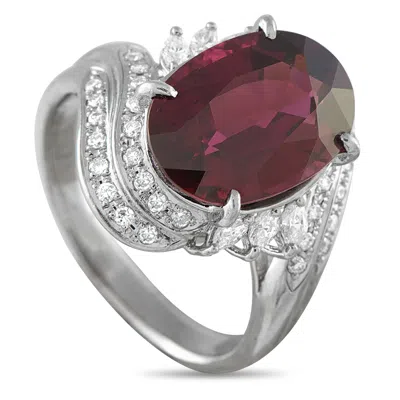 Lb Exclusive Platinum 0.55ct Diamond And Garnet Ring Mf03-110625 In Metallic