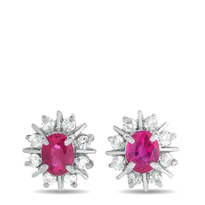 Lb Exclusive Platinum 0.55ct Diamond And Ruby Earrings Mf34-110525 In Pink