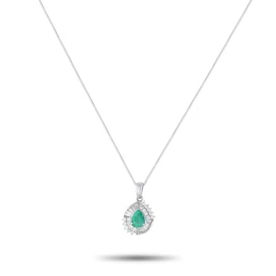 Lb Exclusive Platinum 0.56 Ct Diamond And 0.56 Ct Emerald Pendant Necklace Mf08-082225 In Metallic
