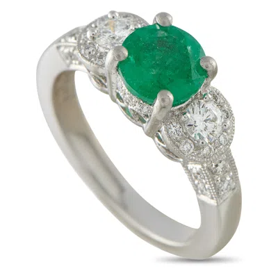 Lb Exclusive Platinum 0.56 Ct Diamond And 1.10 Ct Emerald Ring Mf35-051826 In Green