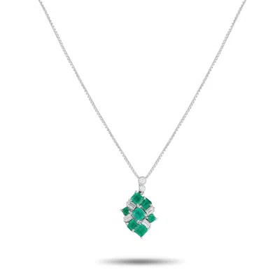 Lb Exclusive Platinum 0.57 Ct Diamond And 1.88 Ct Emerald Leaf Pendant Necklace Mf09-082225 In White