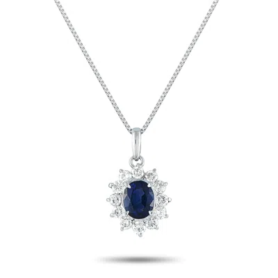Lb Exclusive Platinum 0.58ct Diamond And Sapphire Pendant Necklace Mf11-082225 In Metallic