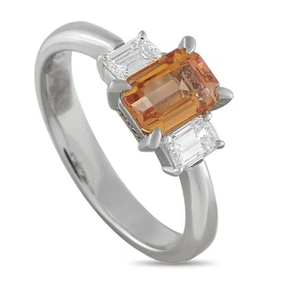 Lb Exclusive Platinum 0.59ct Diamond And Imperial Topaz Ring #5351 In Silver
