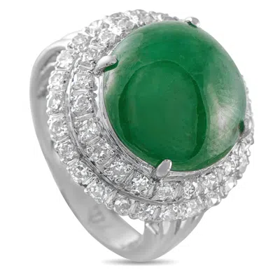 Lb Exclusive Platinum 0.60 Ct Diamond And 4.80 Ct Jade Ring Mf05-052126 In Multi