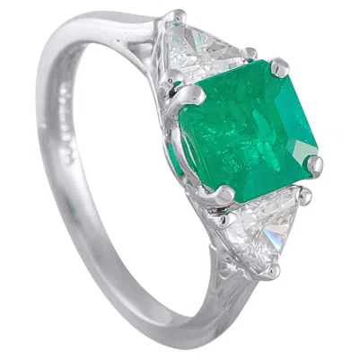 Pre-owned Lb Exclusive Platinum 0.60ct Diamond And Emerald Ring Mf15-051526 In Green
