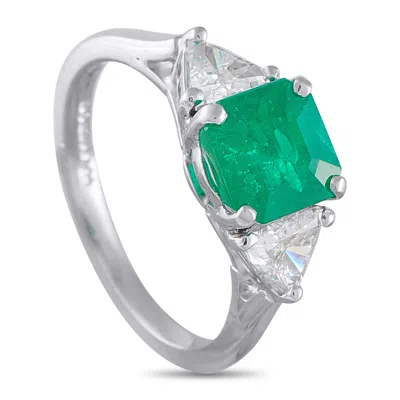 Lb Exclusive Platinum 0.60ct Diamond And Emerald Ring Mf15-051526 In Metallic