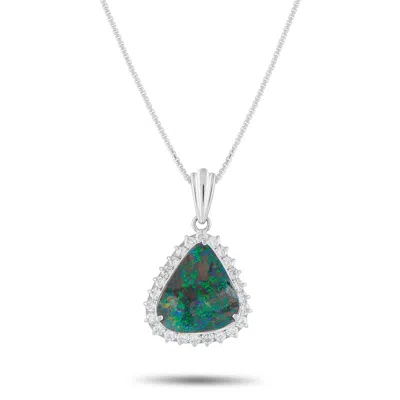 Lb Exclusive Platinum 0.60ct Diamond And Opal Necklace Mf05-110425 In Green