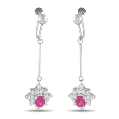 Lb Exclusive Platinum 0.60ct Diamond And Ruby Earrings Mf38-041326 In Silver
