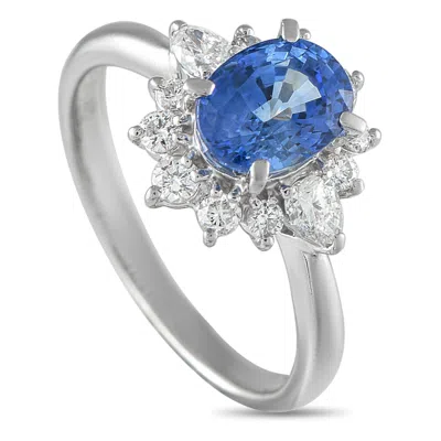 Lb Exclusive Platinum 0.60ct Diamond And Sapphire Sunburst Ring Mf11-073025 In Metallic