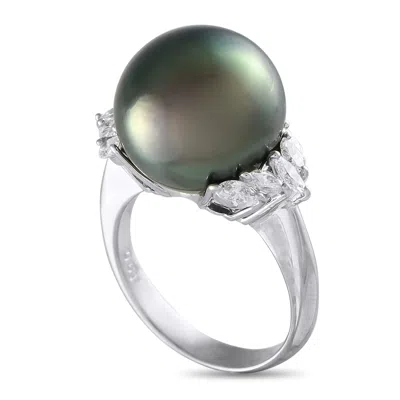 Lb Exclusive Platinum 0.61ct Diamond And Pearl Ring Mf20-032625 In Green