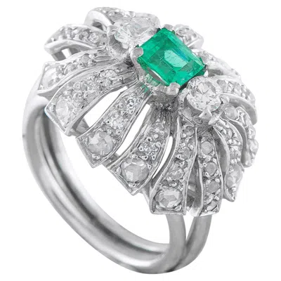 Pre-owned Lb Exclusive Platinum 0.65ct Diamond And Emerald Ring Mf17-030206 In Green