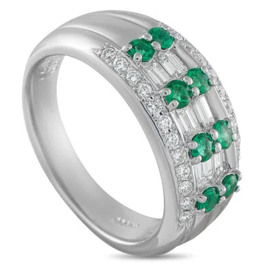 Lb Exclusive Platinum 0.66 Ct Diamond And 0.47 Ct Emerald Ring Mf19-110525 In Metallic