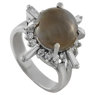 Pre-owned Lb Exclusive Platinum 0.66ct Diamond And Cats Eye Ring #5306 In Multi
