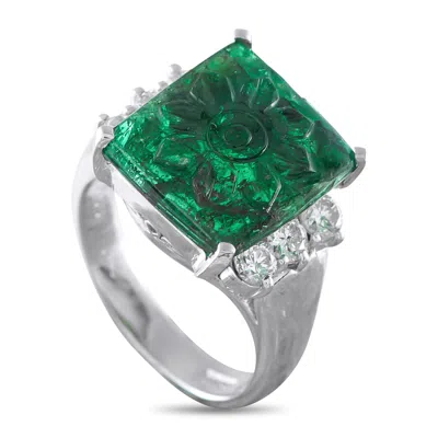 Lb Exclusive Platinum 0.66ct Diamond And Emerald Ring Mf38-031726 In Metallic