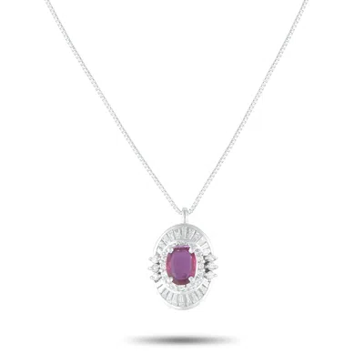 Lb Exclusive Platinum 0.66ct Diamond And Ruby Pendant Necklace Mf32-082025 In White