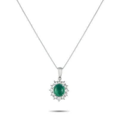 Lb Exclusive Platinum 0.68ct Diamond And Emerald Pendant Necklace Mf23-082125 In Green