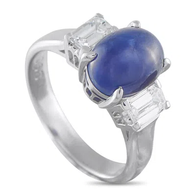 Lb Exclusive Platinum 0.68ct Diamond And Sapphire Ring #5342 In Blue