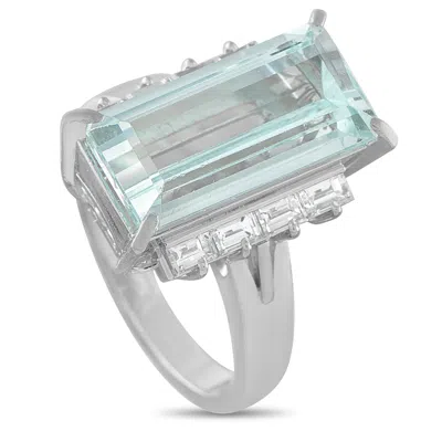 Lb Exclusive Platinum 0.69 Ct Diamond And 6.12 Ct Aquamarine Ring Mf24-052126 In Silver