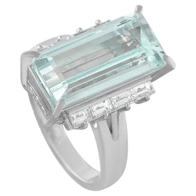 Pre-owned Lb Exclusive Platinum 0.69ct Diamond And Aquamarine Ring Mf24-052126 In Multi