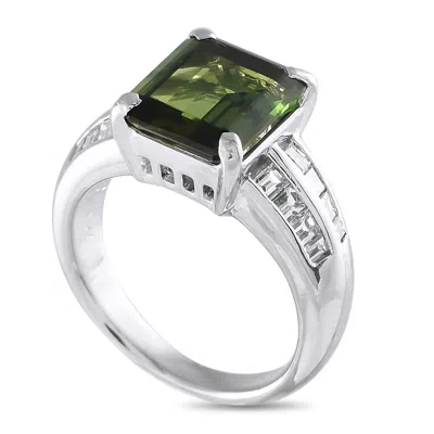 Lb Exclusive Platinum 0.69ct Diamond And Tourmaline Ring Mf07-032725 In Metallic
