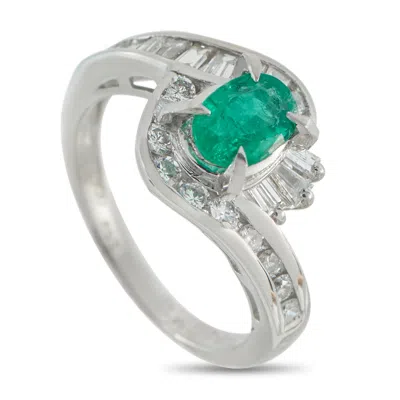 Lb Exclusive Platinum 0.70ct Diamond And Emerald Ring Mf05-110625 In Silver