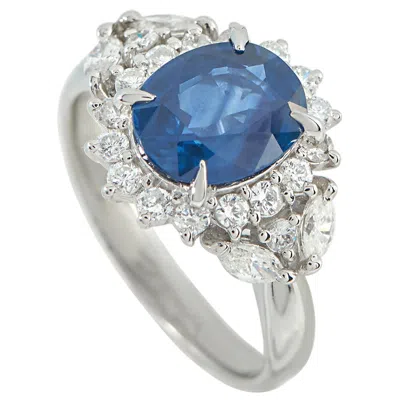 Pre-owned Lb Exclusive Platinum 0.70ct Diamond And Sapphire Ring Mf23-110525 In Blue