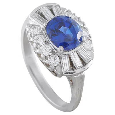 Pre-owned Lb Exclusive Platinum 0.70ct Diamond And Sapphire Ring Mf34-050126 In Blue