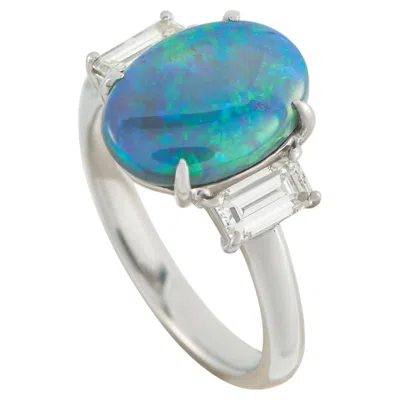 Pre-owned Lb Exclusive Platinum 0.71ct Diamond And Opal Ring Mf11-052126 In Multi