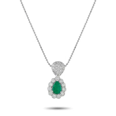 Lb Exclusive Platinum 0.73ct Diamond And Emerald Pendant Necklace Mf01-010626 In Metallic