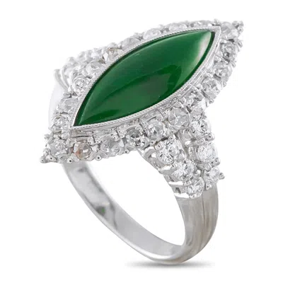 Lb Exclusive Platinum 0.75ct Diamond And Jade Ring Mf16-050626 In Green