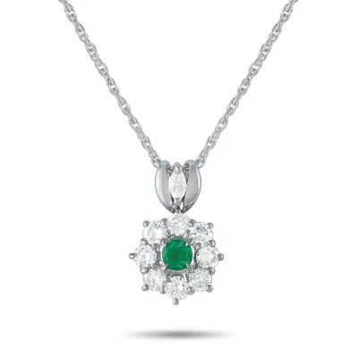 Lb Exclusive Platinum 0.78ct Diamond And Emerald Pendant Necklace Mf41-110525 In Silver